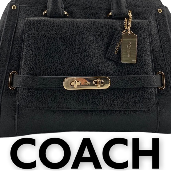 NWT COACH BLACK LEATHER SATCHEL WITH GOLD HARDWARE - Picture 10 of 14